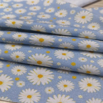 High Elastic Light Blue Daisy Pattern Garment Knitted Digital Printed Organic Bamboo Cotton Fabric