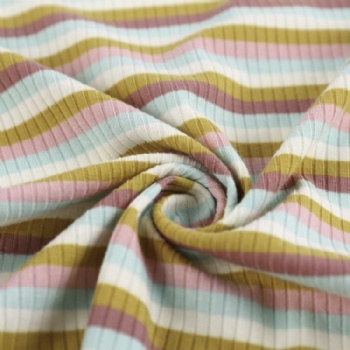 Colorful Fashion Yarn Dyed Nylon Spandex Elastic 4*2 Knitted Rib Fabric Stripe Sportswear Fabric