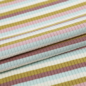 Colorful Fashion Yarn Dyed Nylon Spandex Elastic 4*2 Knitted Rib Fabric Stripe Sportswear Fabric