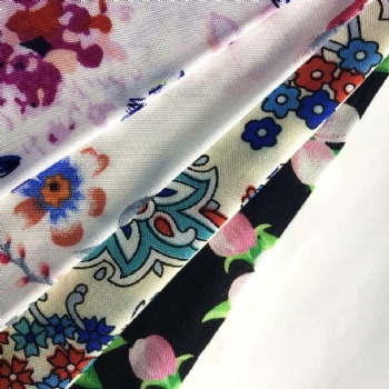 Competitive price indian viscose polyester print rayon jersey fabric for dress woman